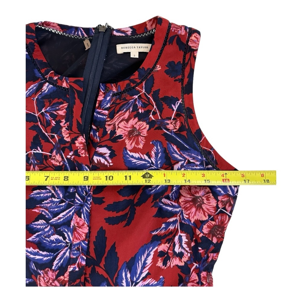 Rebecca Taylor Women's Floral Printed Summery Sleeveless Flare Silk Dress Size 2 - Picture 9 of 14